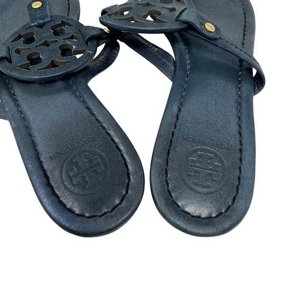 TORY Burch Navy Blue Sparkle Miller Logo Sandals Size 8.5 - Picture 4 of 10